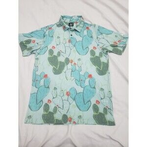 Raised by Coyotes Nopalitos Cactus Polo Shirt Mens Medium Blue Green Golf